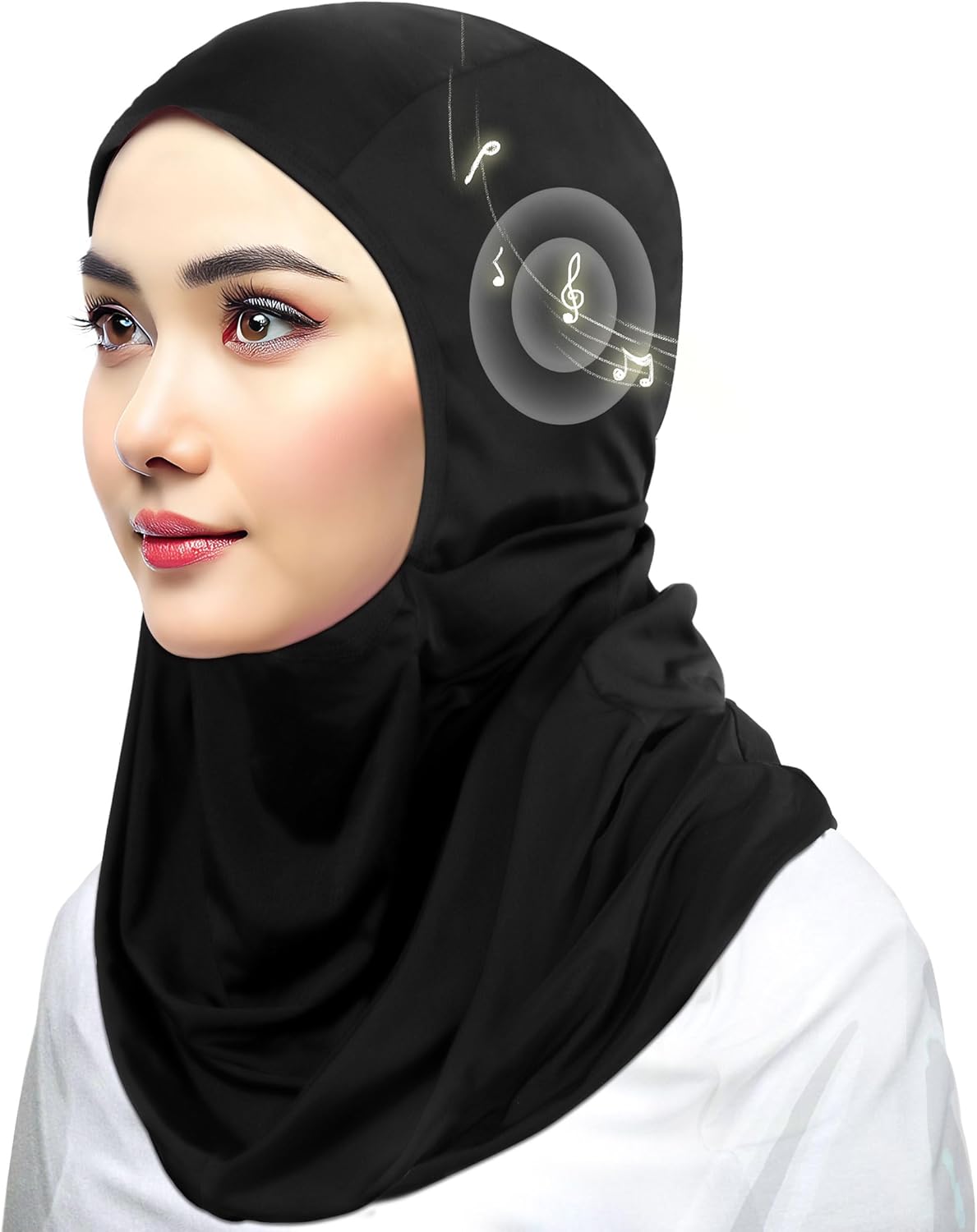 MUSICOZY Bluetooth Headphones Hijab Scarf Instant Hijab for Women Breathable Jersey 3 p Scarf (Black)