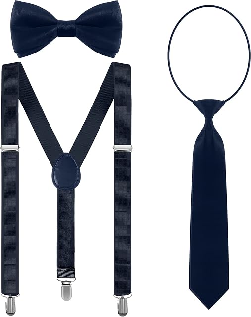 3 Pack Children Braces and Bow Tie Necktie Sets Include Adjustable Elastic Suspenders Braces Kids Toddler Bow Ties Sets Gifts for Children Boys Girls Birthday Wedding Costume Outfit