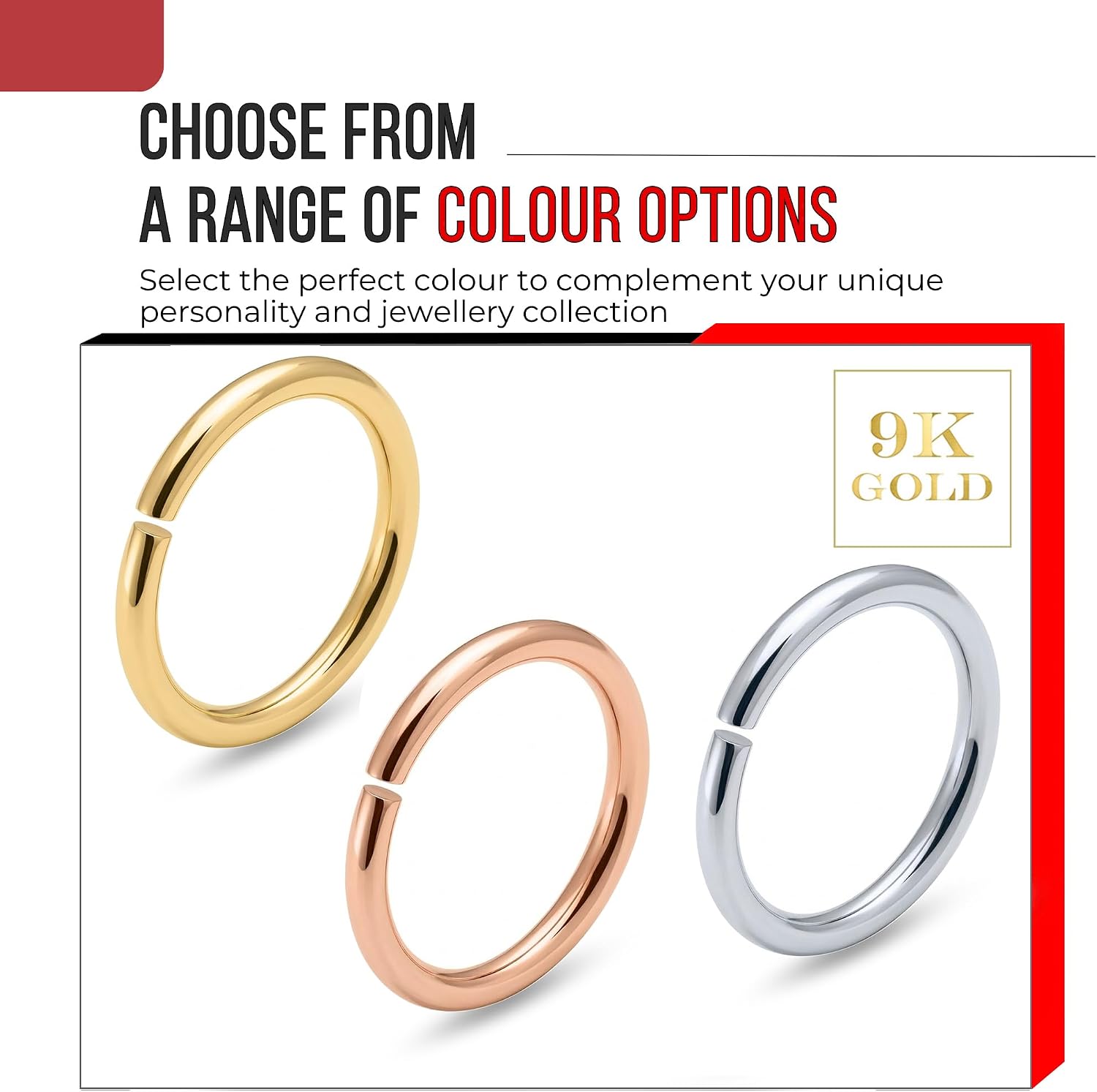 16 Gauge (1.2mm) 9K Solid Gold Seamless Continuous Tiny Hoop Nose Ring Piercing Body Jewelry