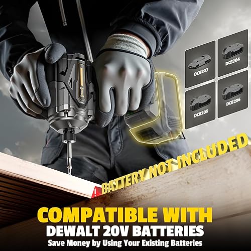 Miniatura 6 de Destornillador de impacto inalámbrico de 14 de pulgada compatible con batería Dewalt de 20 V (herramienta desnuda), taladro de impacto sin