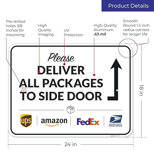 Vista 222 de Cartel de entrega del paquete, letrero de instrucciones de entrega, 10 x 7 pulgadas, aluminio 040 libre de óxido, resistente a la decoloración