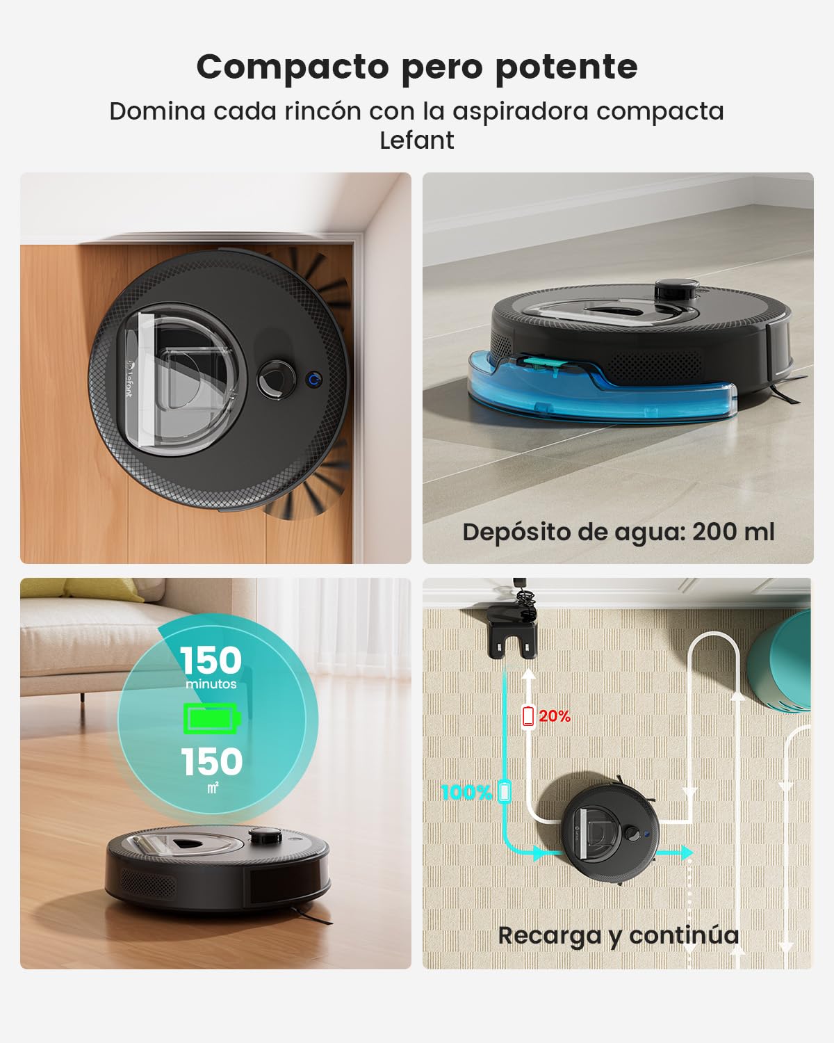 Lefant M330 Pro Robot Aspirador y Fregasuelos con Mapeo 3 en 1, Navegación dToF, 5000Pa, 150 min, Evitación de Obstáculos PSD 190°, WiFi/Alexa 2,4GHz y 5GHz, Ideal para Pelo de Mascotas y Alfombras