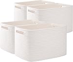 OIAHOMY 4 Pack Storage Baskets for Organizing, Rectangle Cube Storage Bins for Shelves, Woven Baskets With Handles, 12.7''Lx9''Wx7.8''H, White