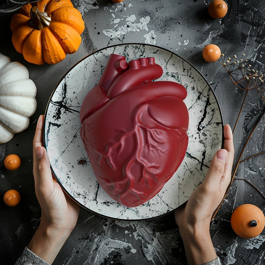 UWILLION 2 Pcs Brain Jello Mold Silicone Human Heart Mold Halloween Jello Molds 3D Brain Gelatin Mold Halloween Cake Pan Realistic Human Organ Molds for Candy Chocolate Jelly or Pudding