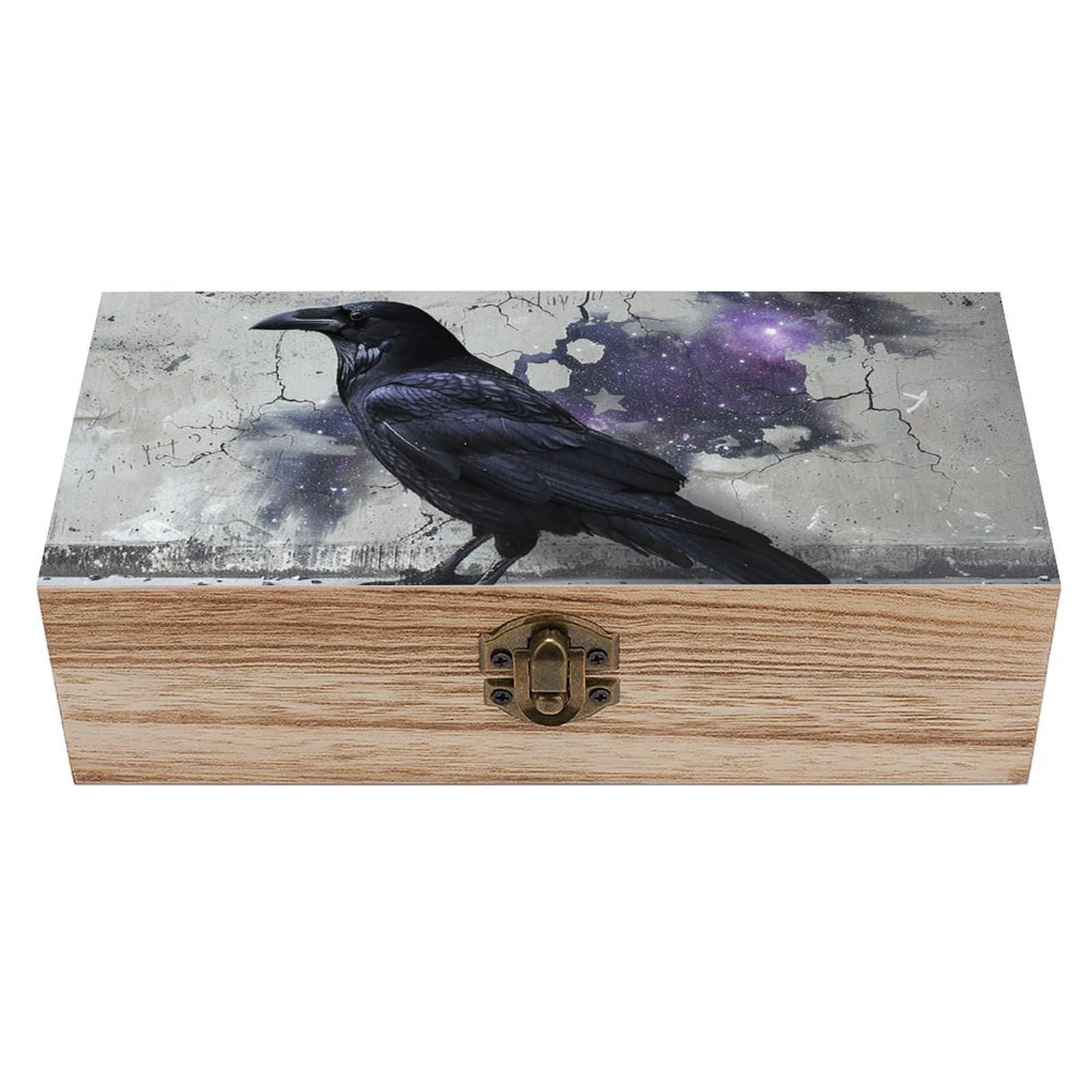 NTVOWPZO Wooden Storage Box Crow on The Ground Wood Gift Box with Hinged Lid Vintage Decorative Boxes Jewelry Memory Box for Jewelry Art Hobbies Home Storage Treasure Keepsake Gift
