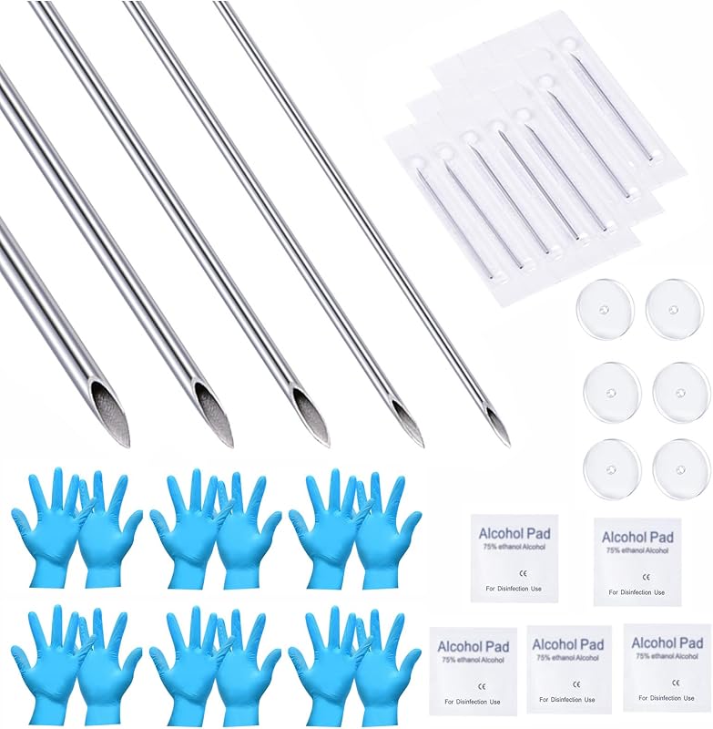 Kit de agulhas para piercing QWALIT com discos, compressas e luvas, 5 unidades
