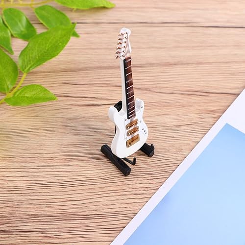 Miniatura 8 de Guitarra miniatura de madera con soporte y estuche, modelo de guitarra eléctrica, casa de muñecas, instrumento musical en miniatura, decoración para