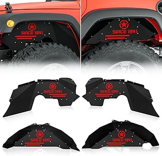 Line Front & Rear Inner Fender Liners Compatible with 2007-2018 Jeep Wrangler JK & JKU Unlimited Sport Sahara Rubicon, Steel Mud Guards Wheel Well Cover Fenders Flares (2/4 Doors)