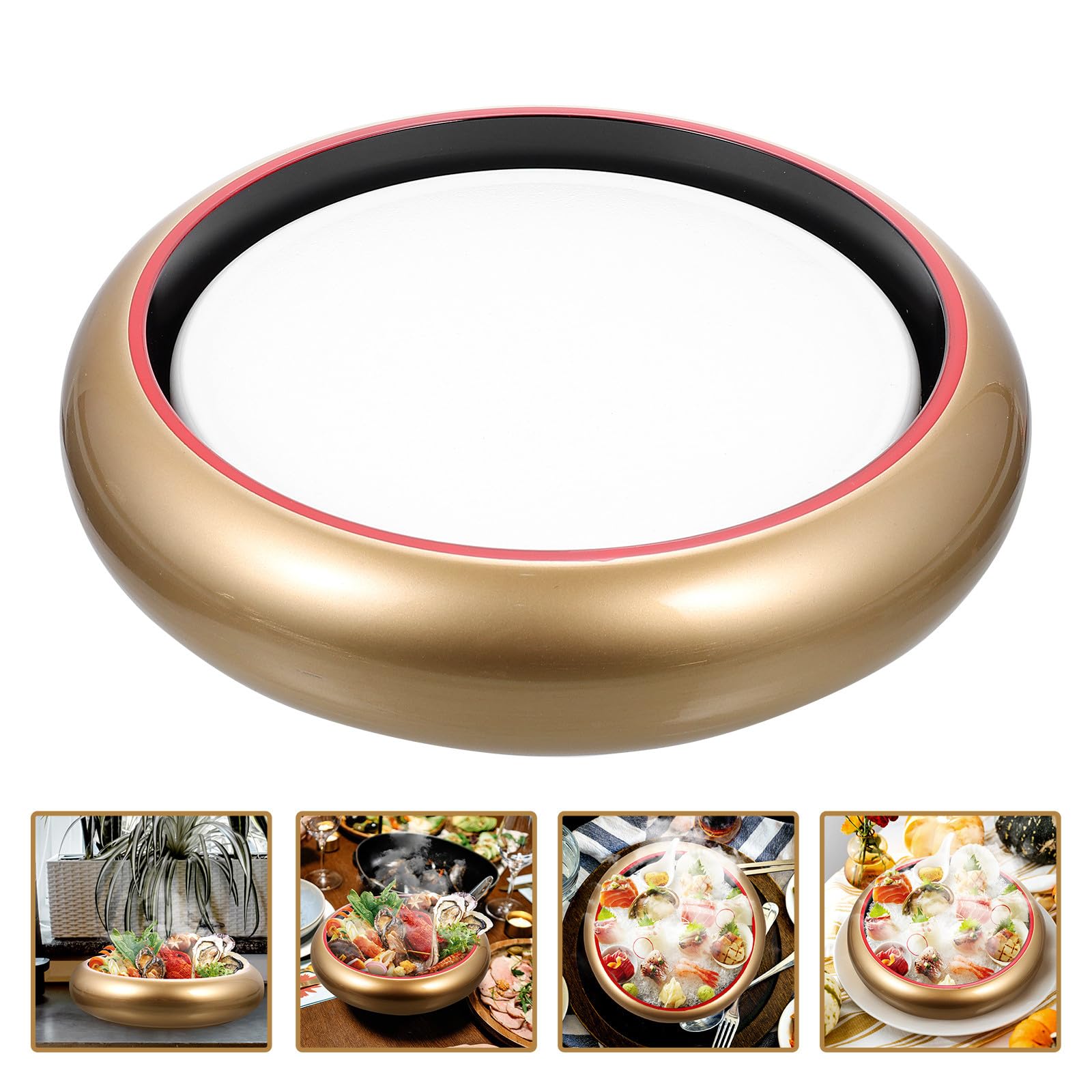 UKCOCO Assiette de Service à Sushi Ronde en Plastique Rigide Or, Résistante et Fonctionnelle, pour Sashimi et Présentation Élégante