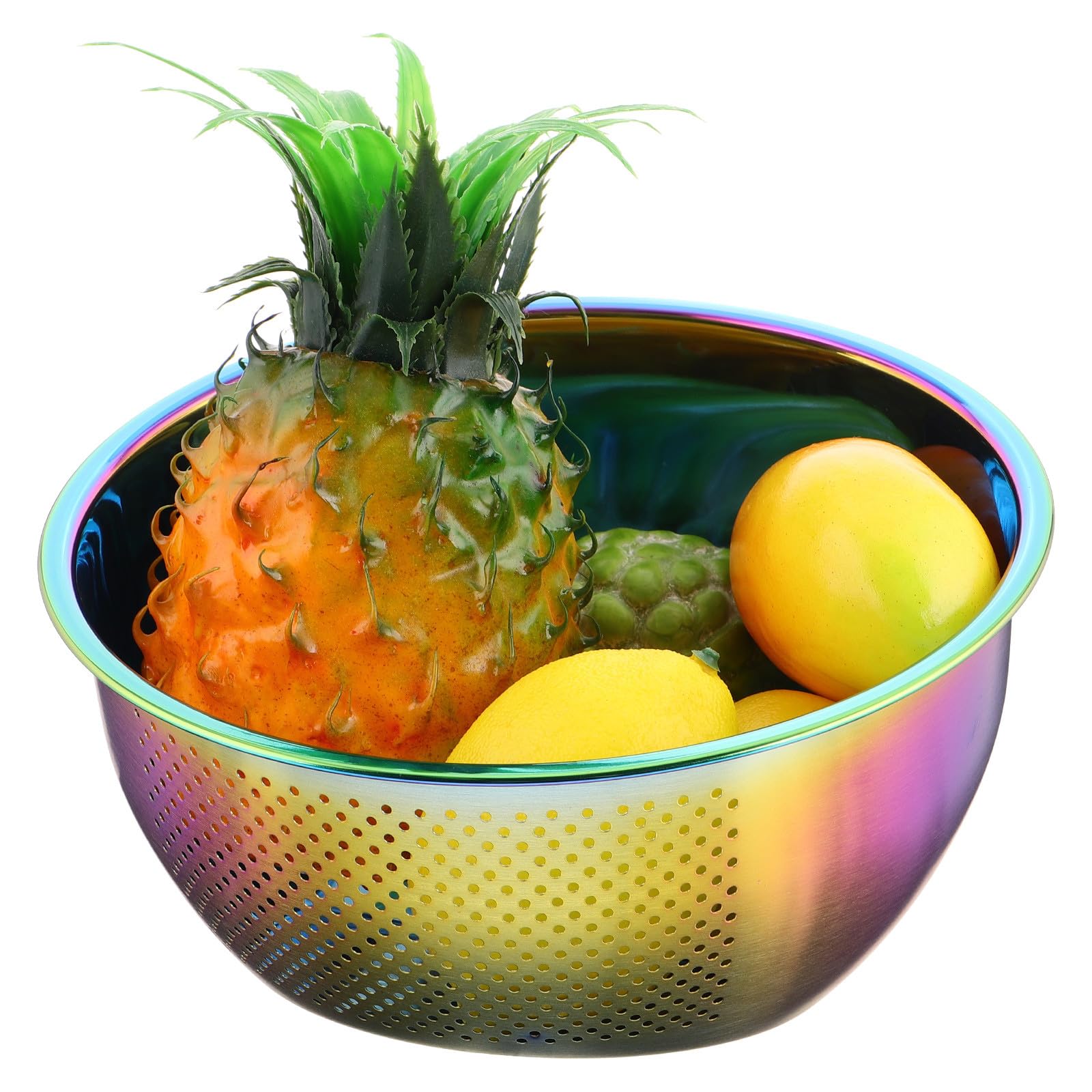 NUOBESTY Colador de Arroz Multifuncional de Acero Inoxidable 304 Escurridor Grande con Fondo Inclinado para Lavar Frutas y Verduras Cedazo de Cocina Iridiscente para Uso Doméstico