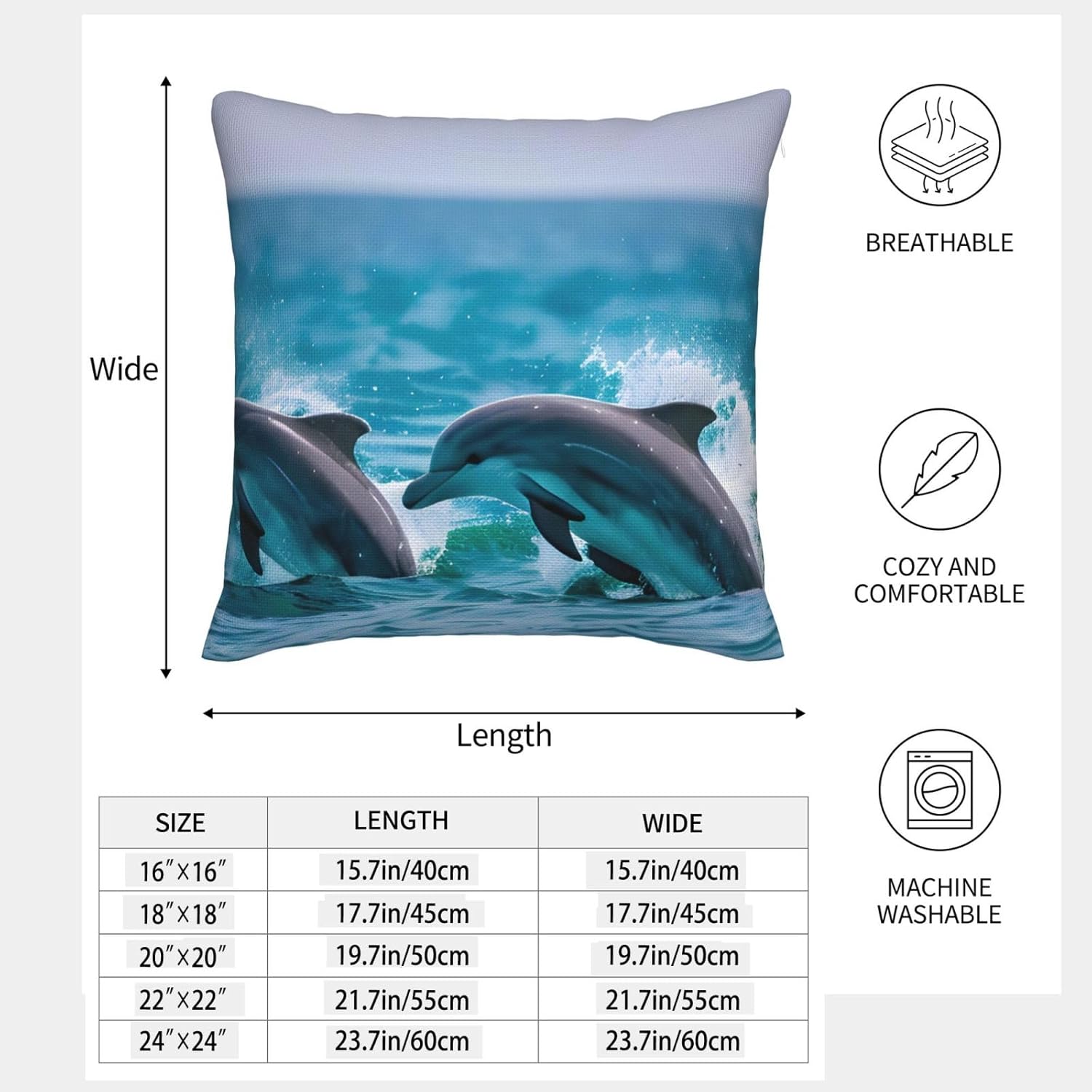 Dolphins in The sea Imitation Linen Pillowcase -2 Sets, Fashionable Home Decoration, Used for Sofas, Gardens, beds