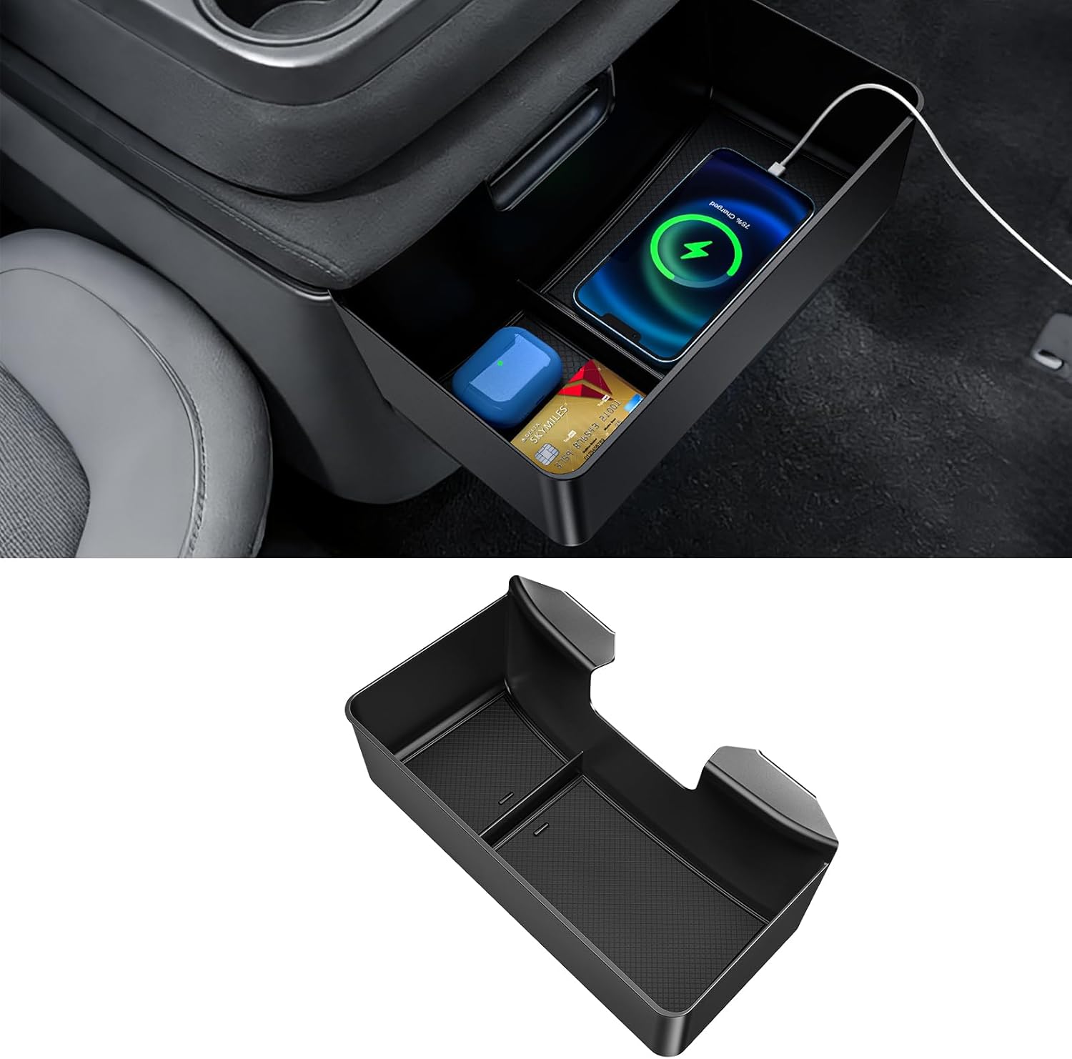 Center Console Organizer for 2019-2026 Chevy Silverado/GMC Sierra 1500 & 2020-2026 Silverado/Sierra 2500HD 3500HD Interior Accessories Hanging Storage Box Tray (Split-Bench Folding Seat Only)