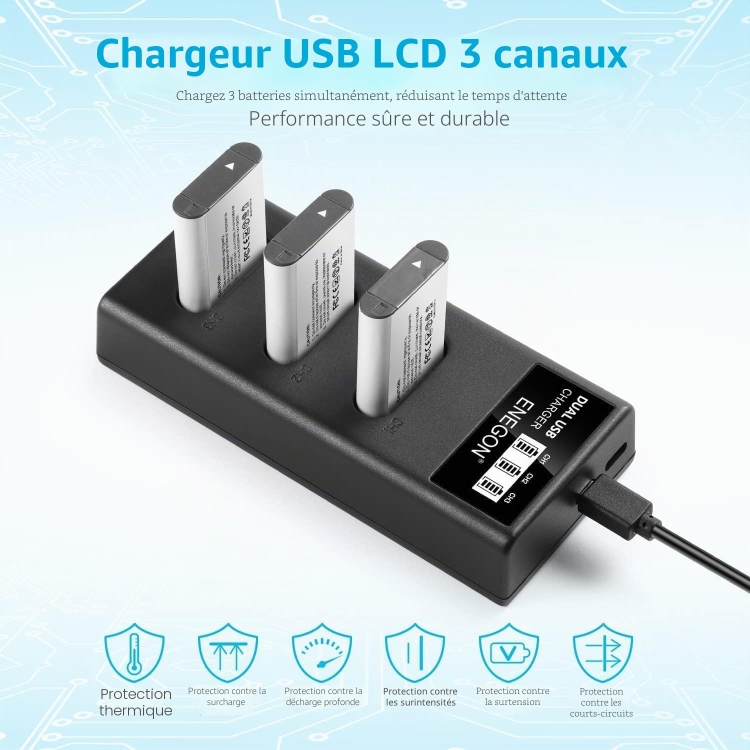 ENEGON NP-BX1 Lot de 3 Batteries 1300 mAh et Chargeur LCD pour Sony NP-BX1 et Sony ZV-1, Cyber-Shot DSC-RX100, DSC-RX100 II/III/M4/M5/M6/M7////VA, DSC-RX100M II, HDR-CX44