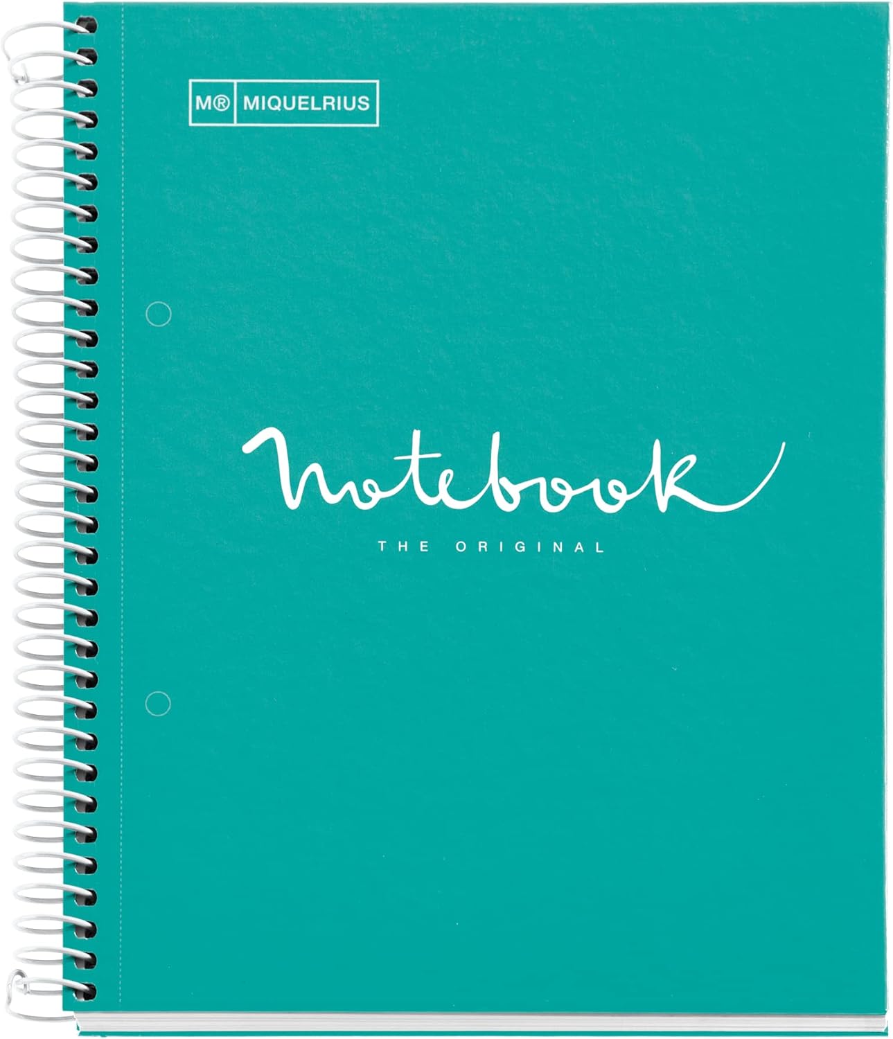Miquelrius - Notebook A5 notebook, 1 coloured strip, 80 sheets with grid 5 x 5 mm, paper 90 g/m² micro-perforated with 2 holes for 2 rings, cover made of cardboard, colour turquoise
