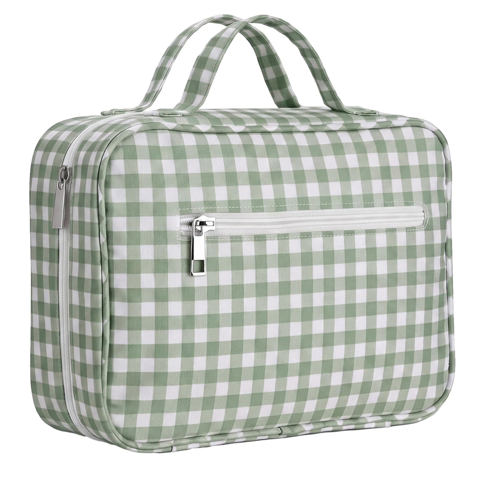 Klyyo Hanging Toiletry Bag for Women, Gingham, Sage Green