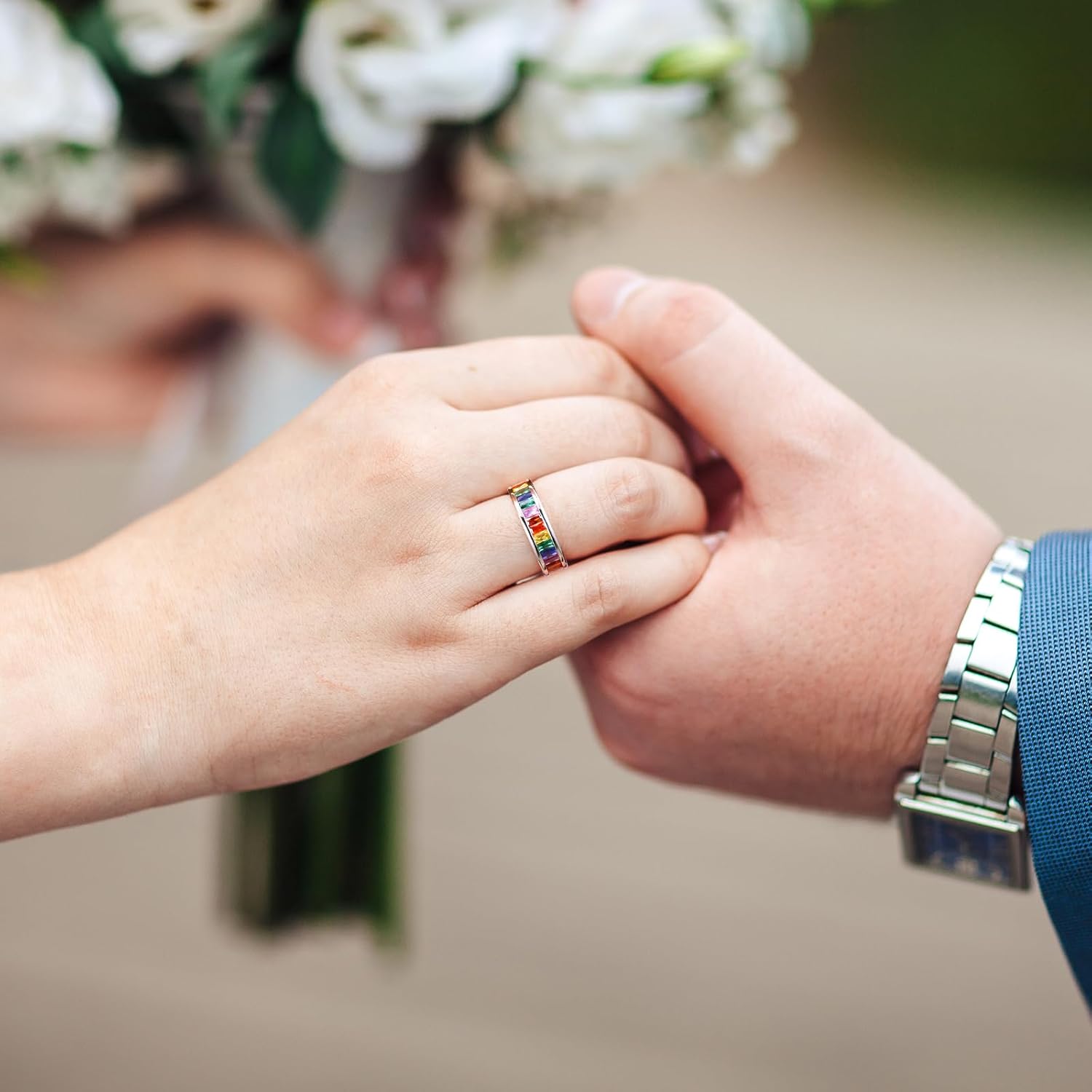 King Will 6mm Women Eternity Rings Colorful CZ Stackable Bands Polished Stainless Steel Anniversary Band Pipe Cut Engagement Ring Durable Comfort Fit Size 6-10