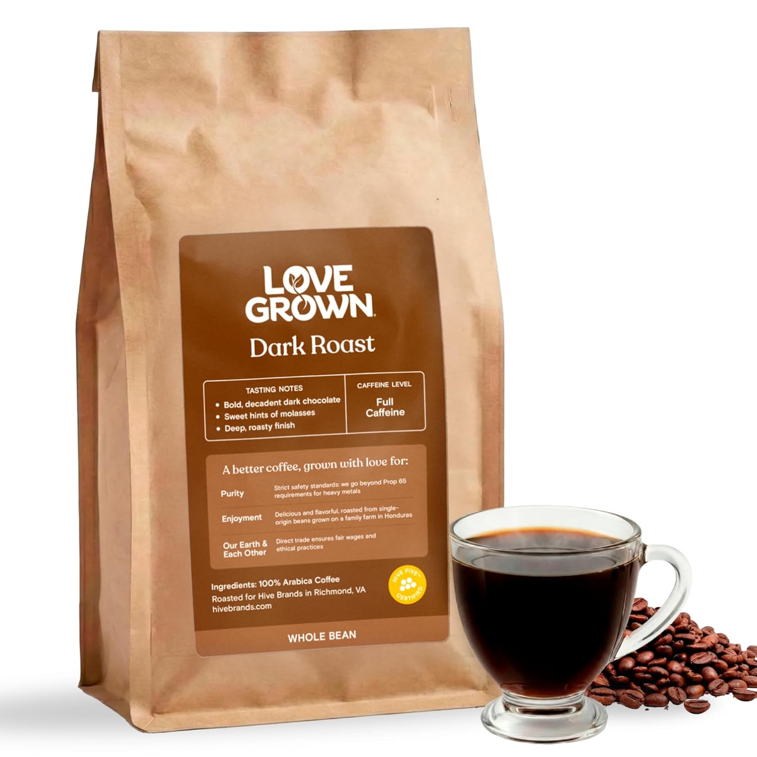 Café en Grano Love Grown 100% Arábica Honduras Tostado Oscuro 340g