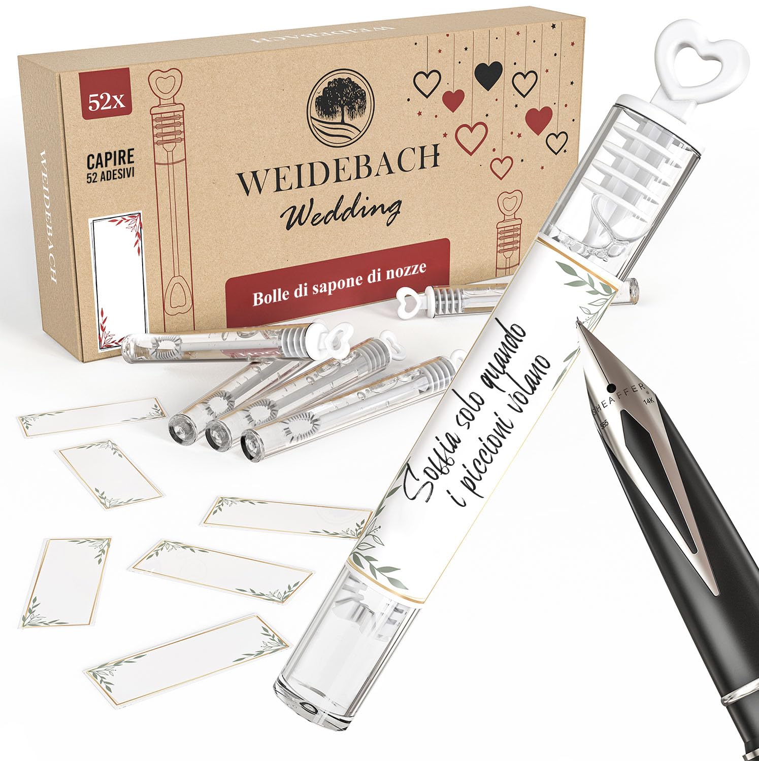 Weidebach® 52x Bolle romantiche per Matrimonio Perfetta Decorazione per Foto indimenticabili, incl. 52 Adesivi su Cui Scrivere, bomboniere