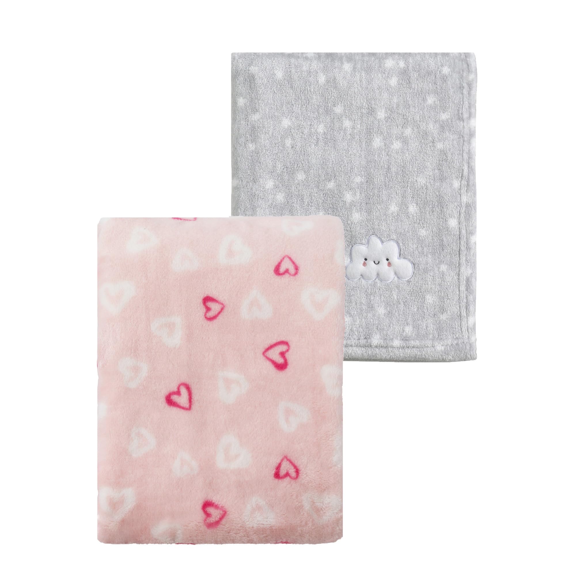 CREVENT 2Pcs 75cmX100cm Cute Cozy Fluffy Warm Baby Blankets for Infants Toddlers' Bedding Crib Cot Stroller - Grey Cloud + Pink Heart