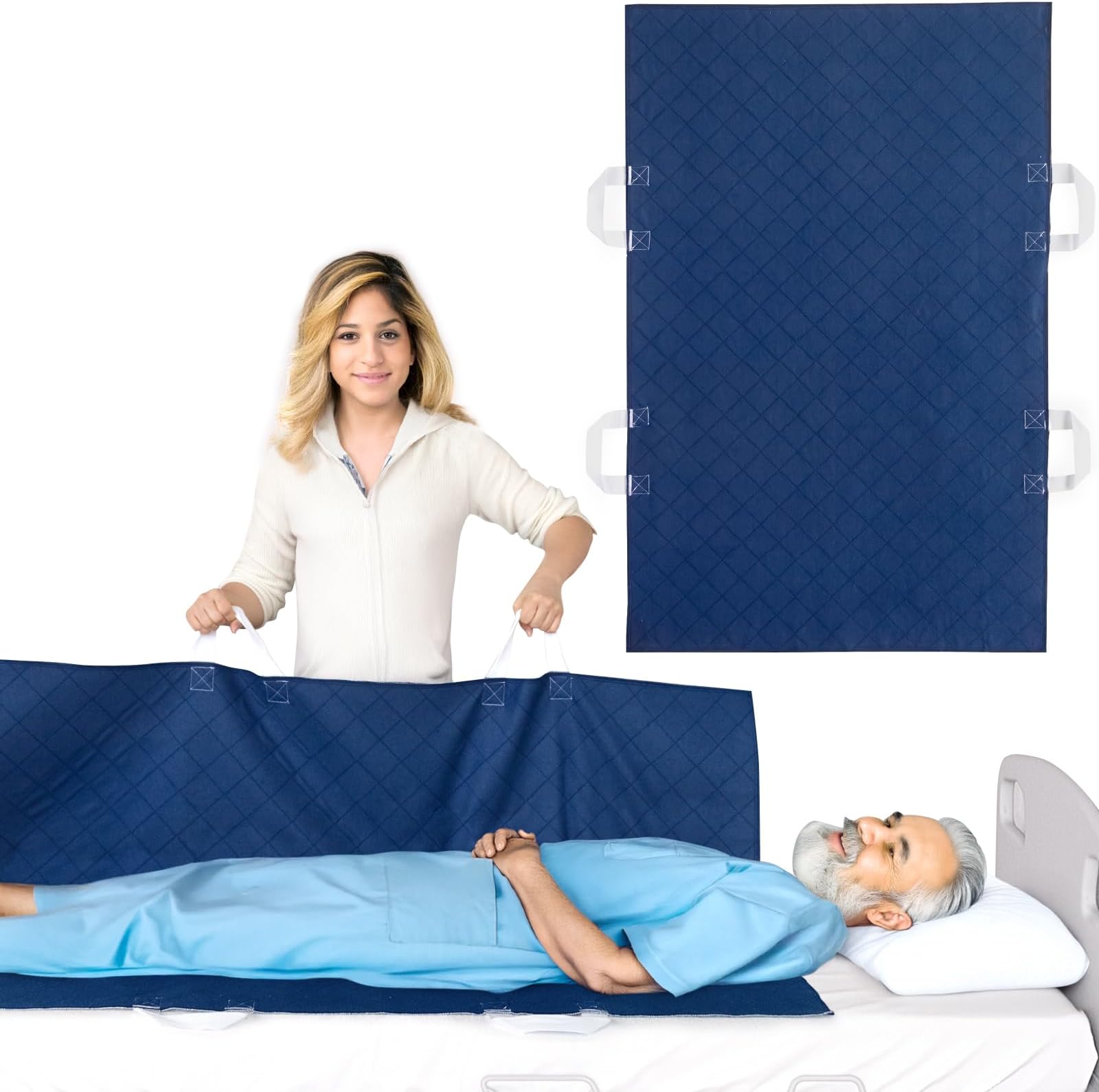 Moonsea Positioning Bed Pad with Handles (34"x52"), Waterproof Incontinence Bed Pads for Elderly, Washable Transfer Sheet for Turning, Lifting & Repositioning, Fast Drying