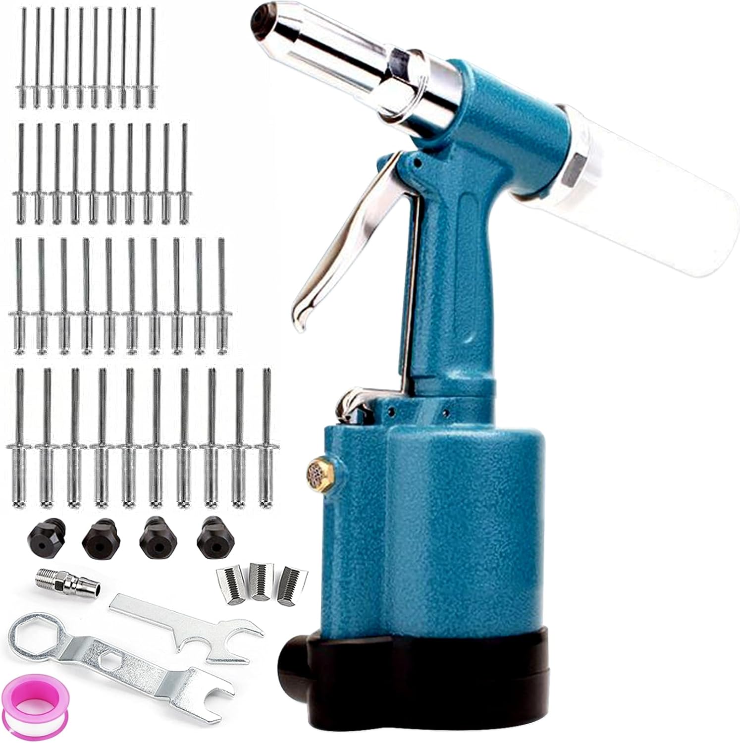 Vanwoke Pneumatic Rivet Gun,Air Pop Riveter Gun Tool Kit with 3/16",5/32", 1/8" and 3/32" Capacity Nosepieces with 40PCS Rivets,Heavy Duty Pop Pneumatic Riveter Riveting Tool