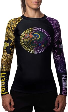 Raven Fightwear Women's Quetzalcoatl Aztec MMA BJJ Rash Guard Black