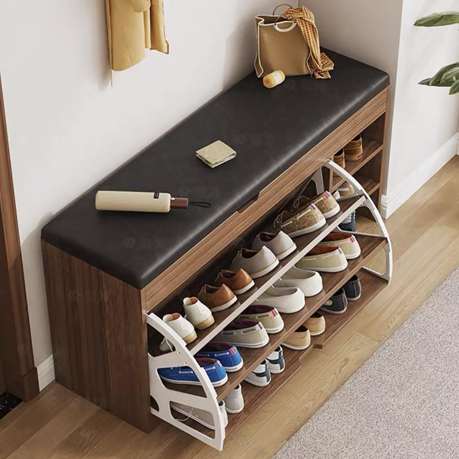 GHFXSCV Modern Shoe Cabinet Bench for Entryway Hallway Bedroom & Living RoomStylish Storage Solution with Swing Doors SpaceSaving Design Durable & Functional