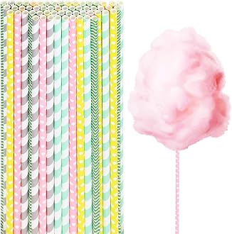 Cotton Candy Cones 50Pcs 13.8” Random Color Cotton Candy Holder Stick Paper Straw Cones for Birthday Wedding Party Candy Making (Random Color, 50)