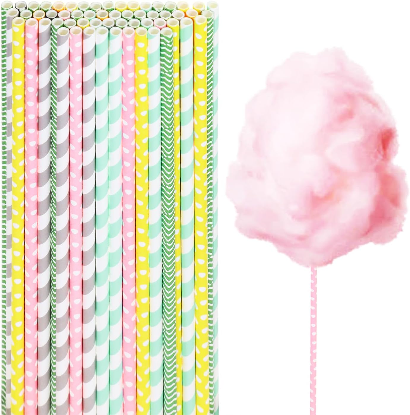 Cotton Candy Cones Penta Angel 50Pcs 13.8” Random Color Cotton Candy Holder Stick Paper Straw Cones for Birthday Wedding Party Candy Making (Random Color, 50)