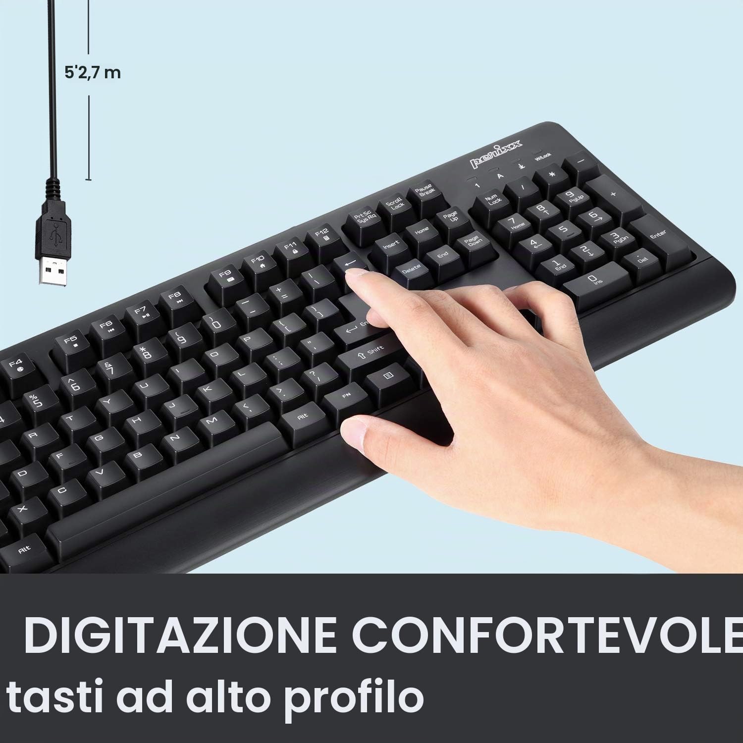Perixx PERIBOARD-517 Tastiera Impermeabile - IP 65 - con Filo - Ideale per Uso Medico e Industriale - Nero - US English Layout