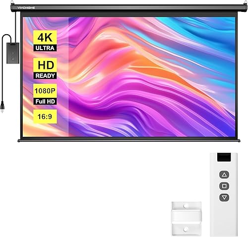 VIVOHOME Pantalla de proyector motorizada con control remoto, pantalla de proyección eléctrica automática de 169 y 84 pulgadas, pantalla de película