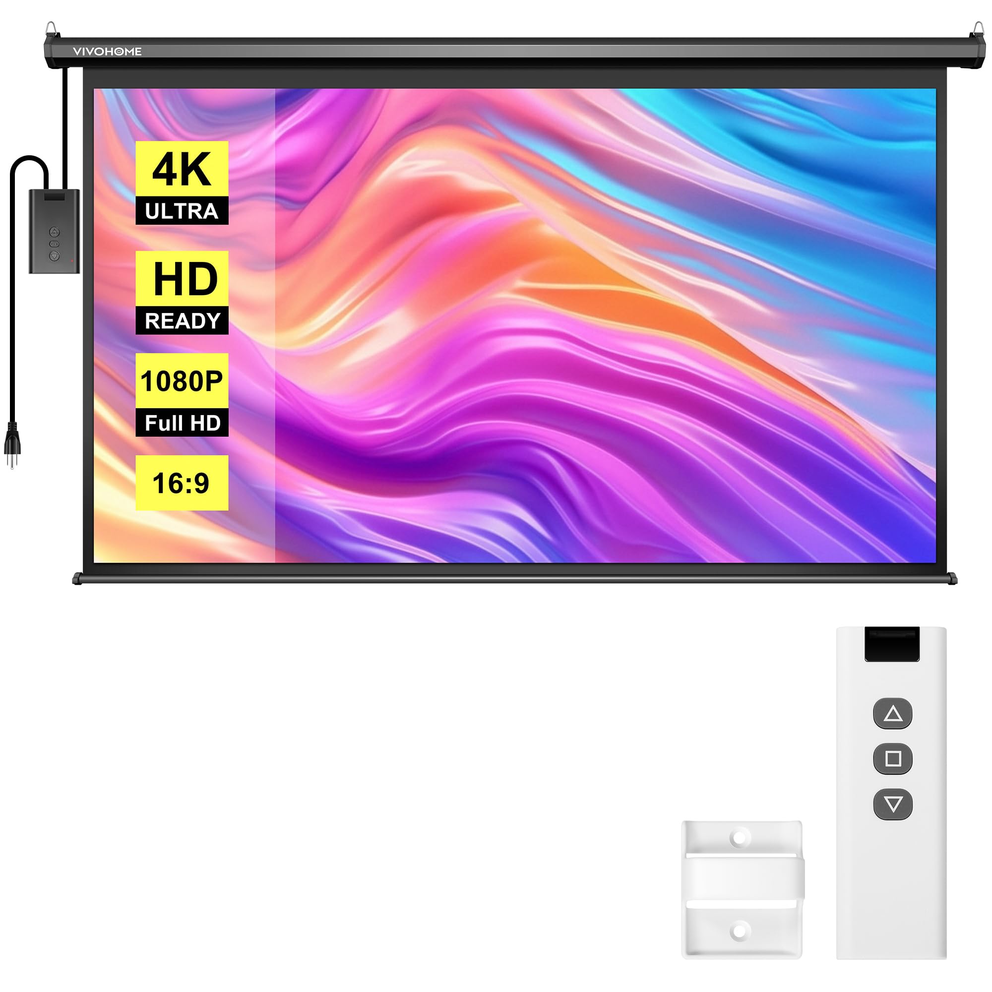 VIVOHOME Motorized Projector Screen with Remote, 16:9 84 Inch Auto Electric Projection Screen, HD 4K Movie Screen for Home Theater, Cinema, Office (73 x 41 Black)
