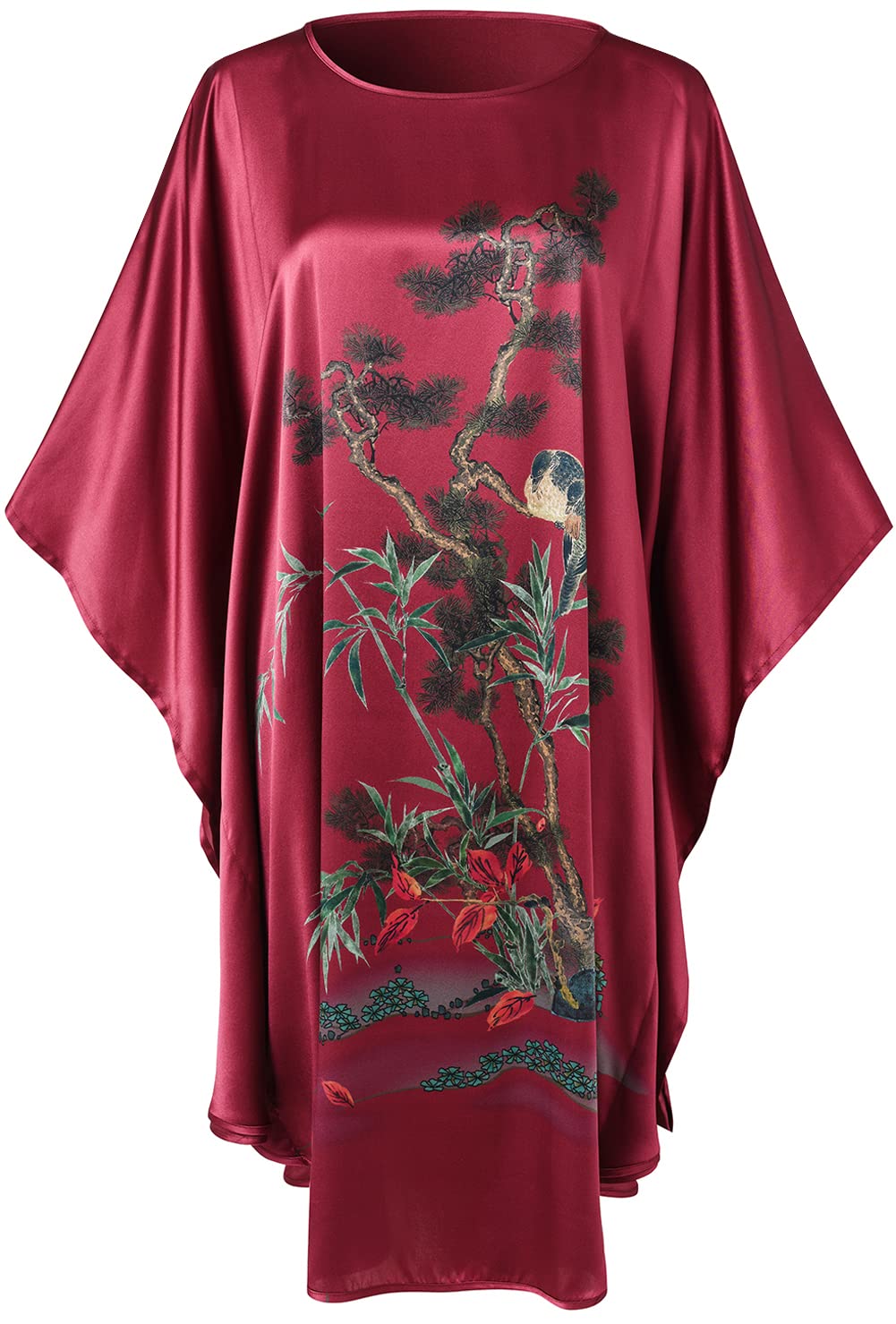 Ledamon Women's 100% Silk Short Robe Bathrobe Nightgown Pajama Sleepwear -Classic Batwing Sleeved