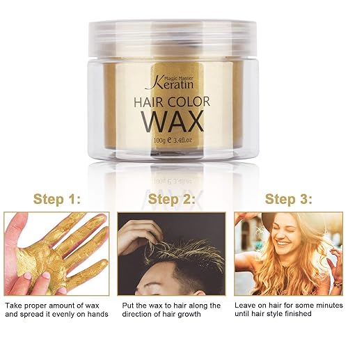 Miniatura 4 de Cera temporal para el cabello, color rubio dorado, cera de pintura de tinte para el cabello de Halloween, 3.4 onzas líquidas, color natural lavable
