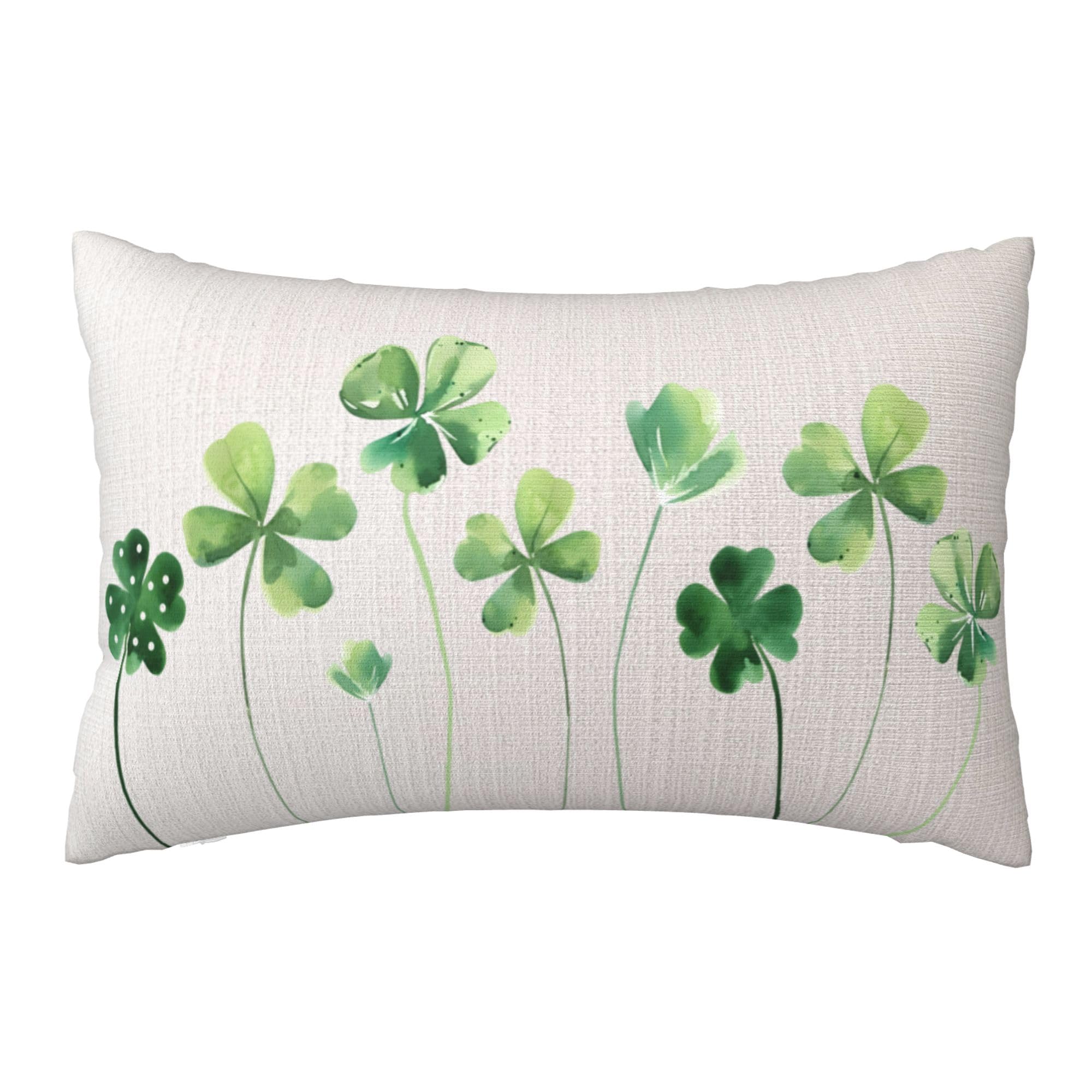 St. Patrick's Day Watercolor Shamrock Pillow Cover, Green Lucky Clover Double Sided Lumbar Pillowcover, Rectangular Linen Throw Pillow Cover, Zipper