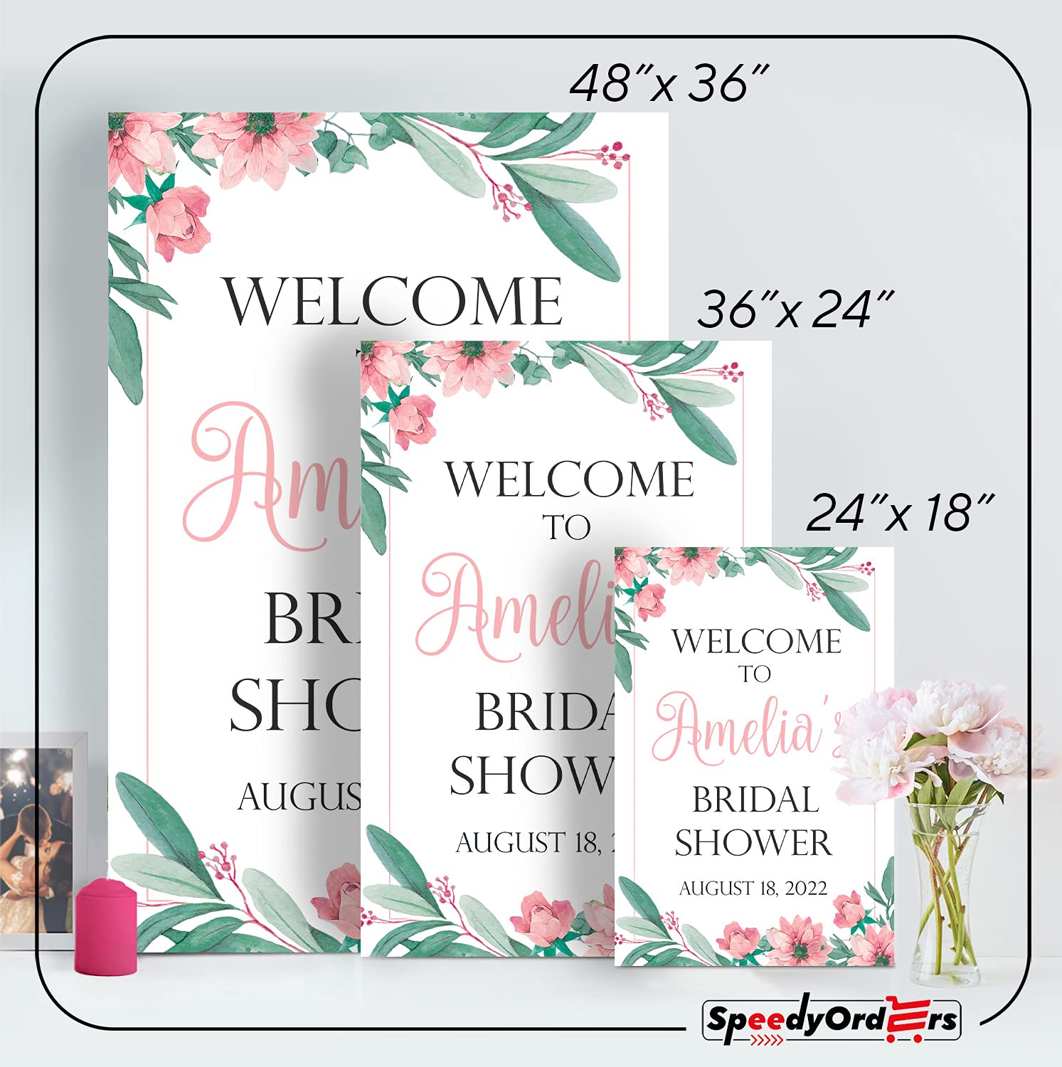 Amazon.com: Floral Bridal Shower Welcome Sign Size 24x16, 36x24 and 48x32,  Decorations for Bridal Shower, Wedding Reception Poster, Bachelorette Party  Decor, Personalized Bridal Shower Party Poster Sign: Posters & Prints