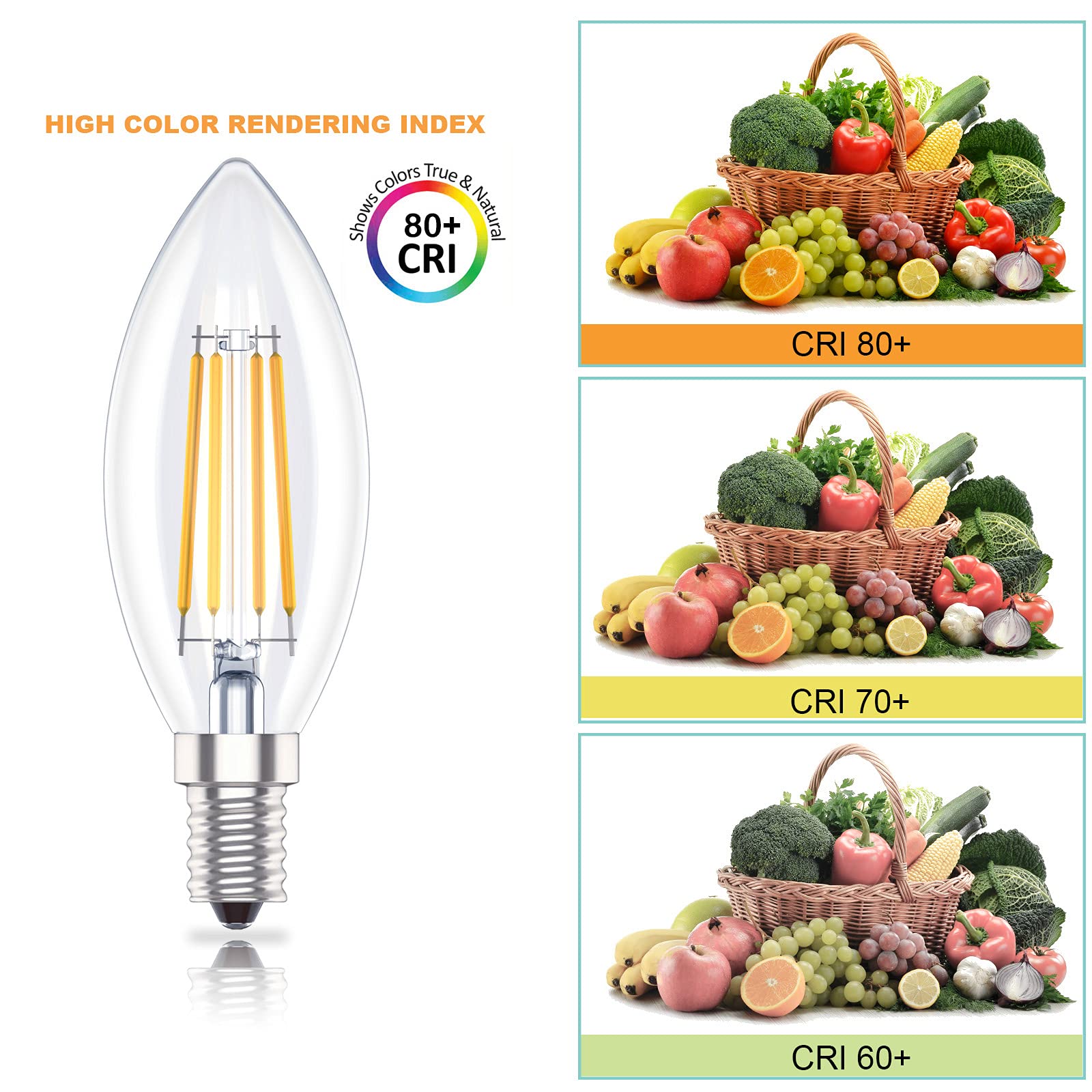 Huoqilin E14 Led Candle Bulbs, SES C35 Small Edison Screw Light Bulb, 4W (40W Equivalent),Warm White 2700K, Pack of 6 - Image 4
