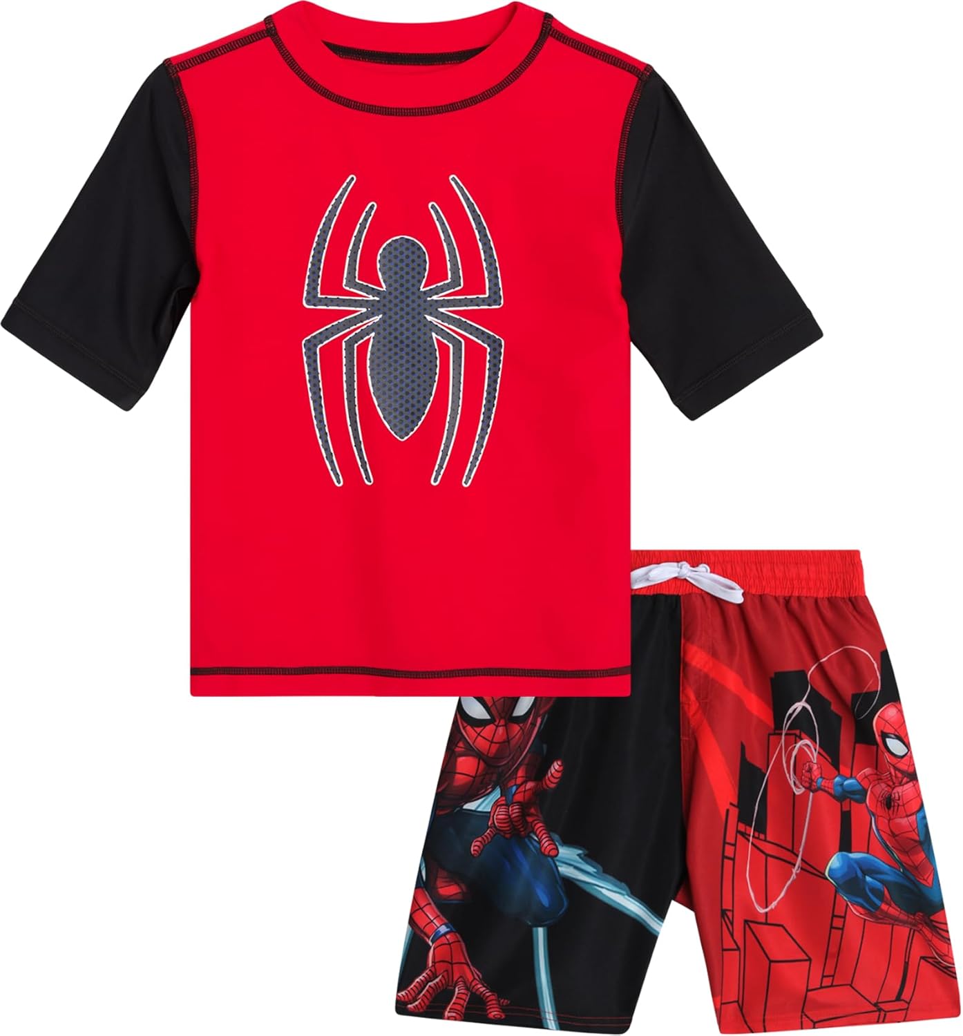 Marvel Boys Rash Guard Set - 2 Piece Hulk Spiderman Spidey & His Amazing Friends UPF50+ Toddler Boys Swim Shirt & Swim Trunks