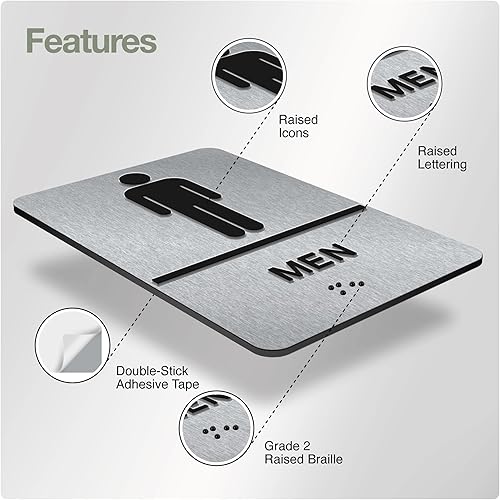 Miniatura 24 de Letrero de baño – Letrero de aluminio para discapacitados en Braille con cinta 3M de doble cara – 9 x 6 pulgadas para oficinas y restaurantes