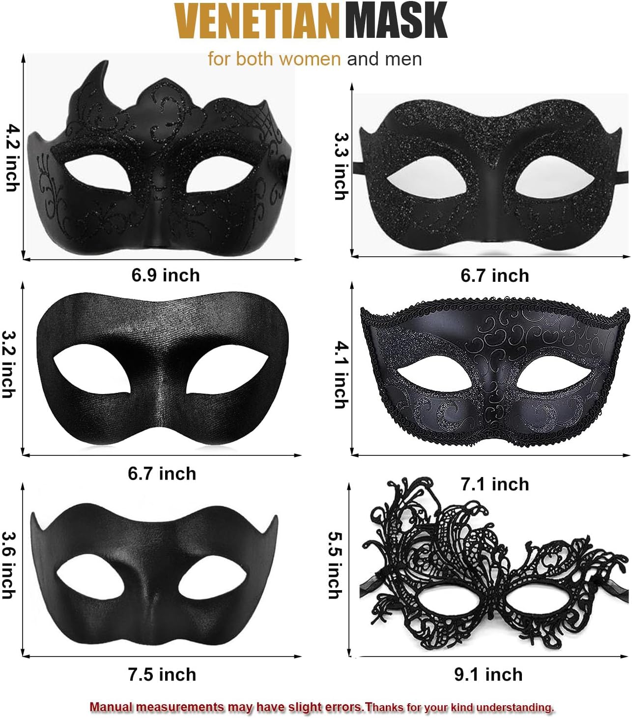 Aqearl Masquerade Mask for Women Men Couple Venetian Halloween Masks for Mardi Gras Costume Party Prom Ball