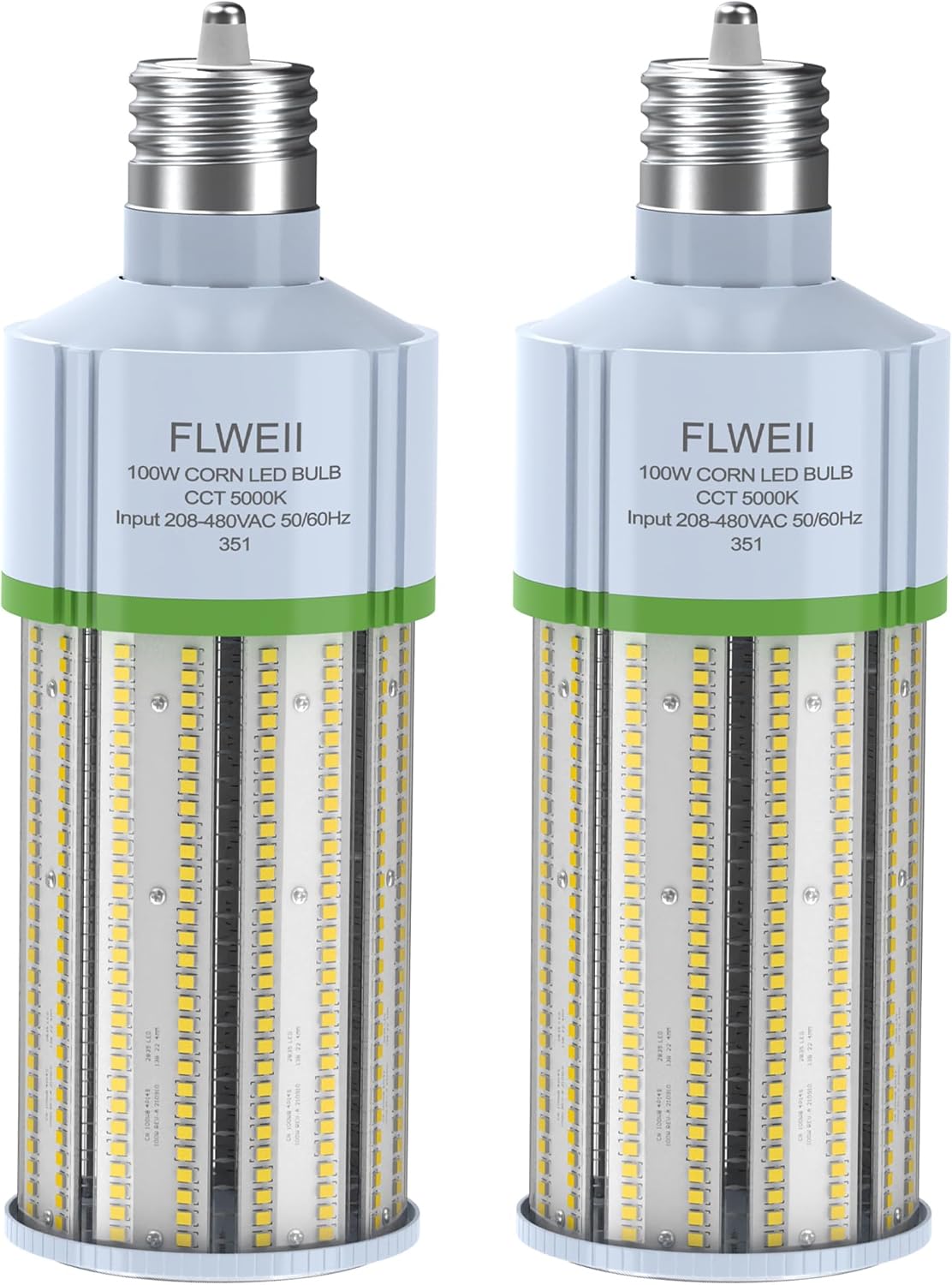 2-Pack LED Corn Light Bulb, 208-480V 100W E39 Mogul Base 5000K,14000 LM Replacement 800W HPS/MH for Indoor Outdoor Garage Warehouse Factory Backyard