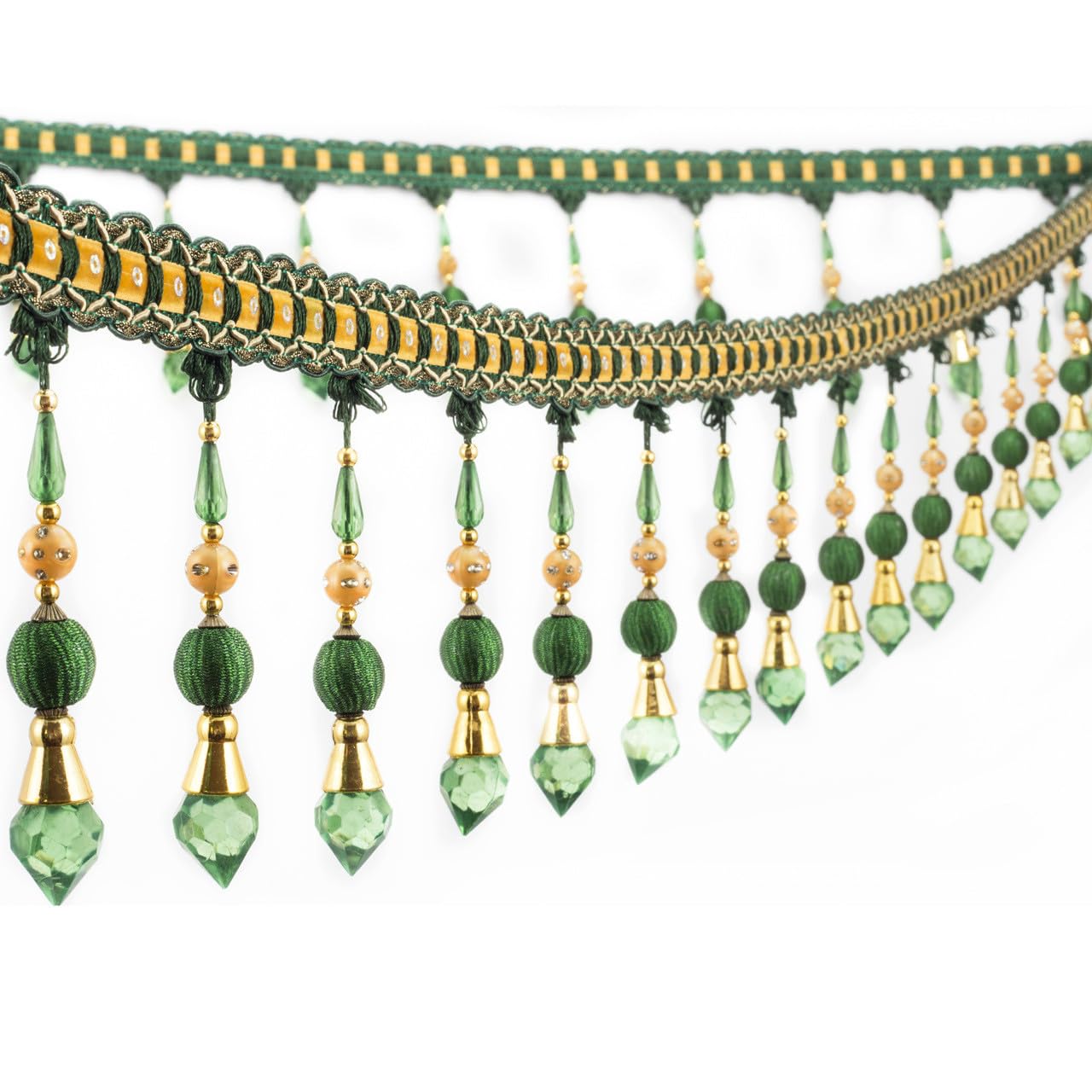 Pompons de Rideaux, Pompons à Coudre, 1 mètre de Garniture de Couture à Franges for Nappe, Rideau, Garnitures décoratives à Franges(Green)