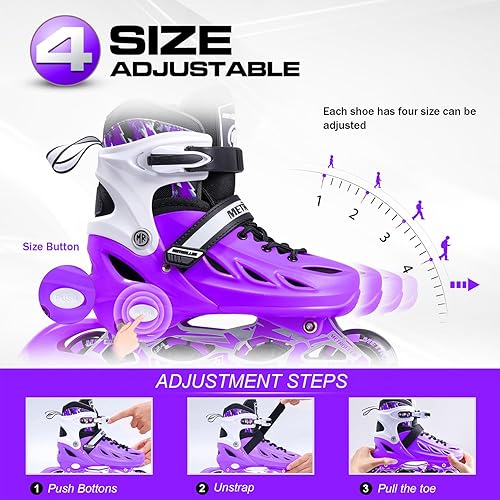 Miniatura 2 de METROLLER Inline Skates for Girls and Boys, Women, Men 4 Sizes Adjustable Inline Skates with Light Up Wheels, Illuminating Beginner Skates for Kids