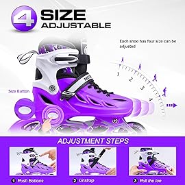 METROLLER Inline Skates for Girls and Boys, Women, Men 4 Sizes Adjustable Inline Skates with Light Up Wheels, Illuminating Beginner Skates for Kids & Adult Youth.