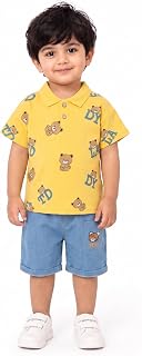 Krishn Creations Kids Clothes for Boys | Printed Cotton Half Sleeves Collared Tshirt with Denim Shorts | Baby Boy Dress Cl... Price In India