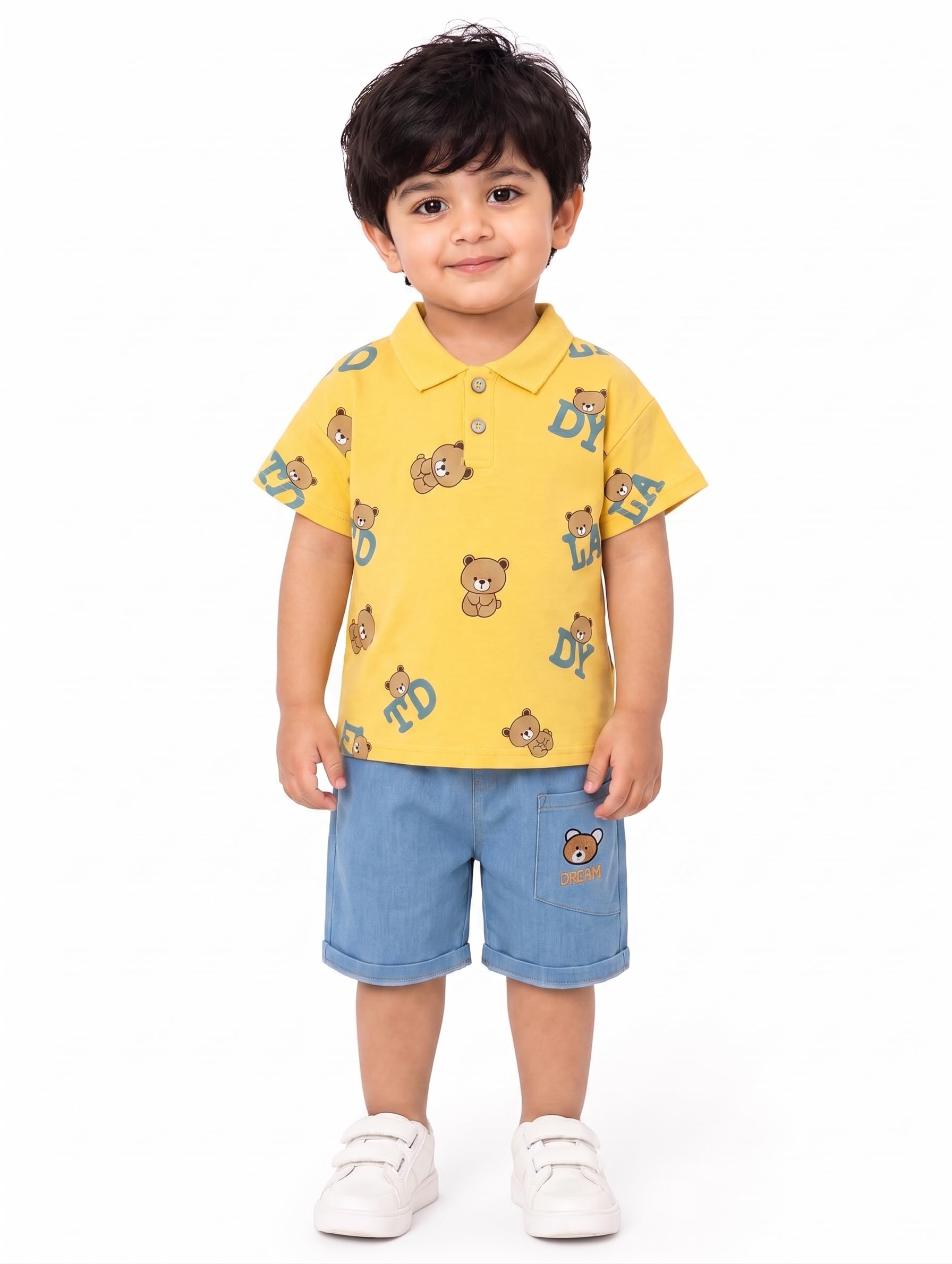 Krishn Creations Kids Clothes for Boys | Printed Cotton Half Sleeves Collared Tshirt with Denim Shorts | Baby Boy Dress Clothing Set-image-17