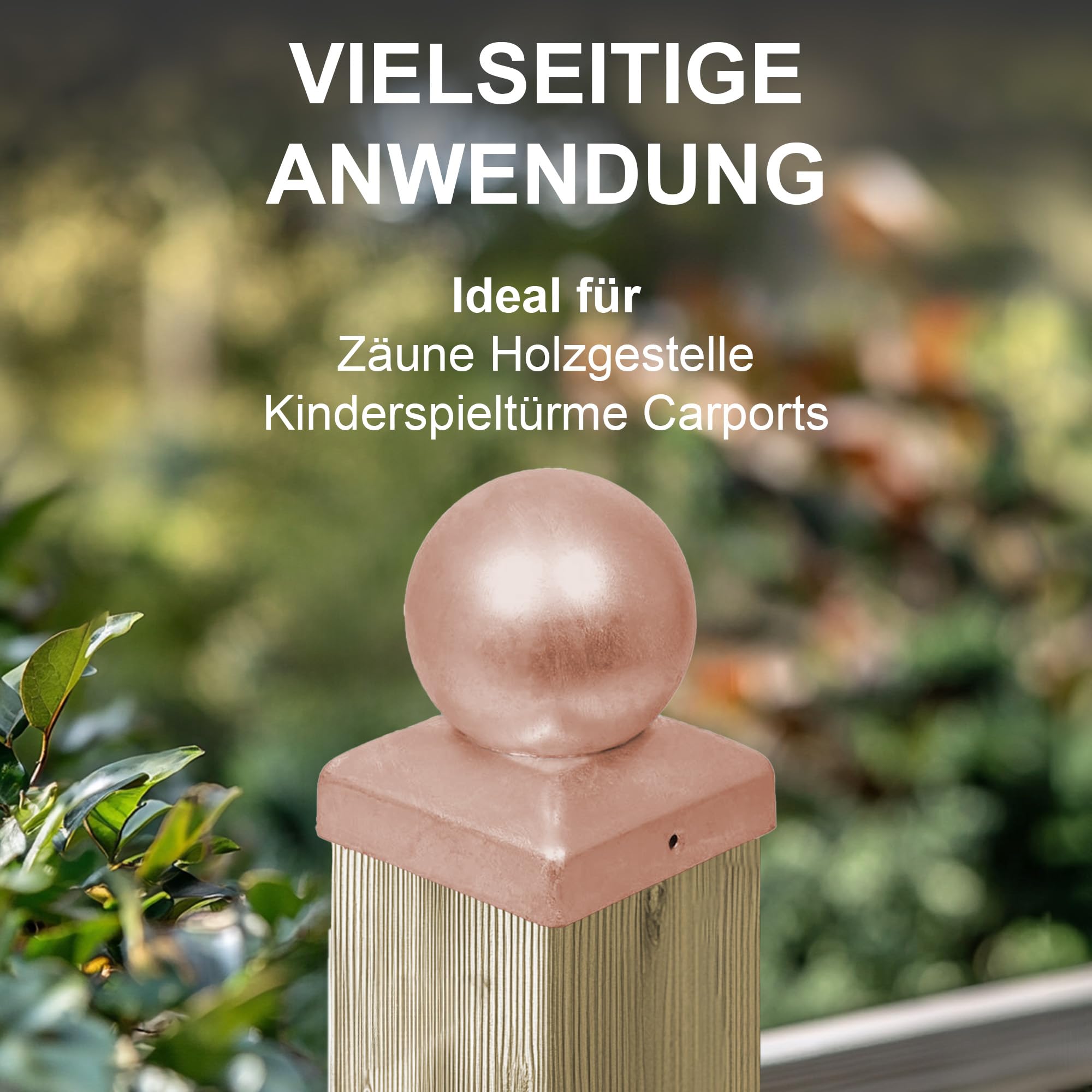 h2i Tappo per pali a sfera | rame | 71 x 71 mm | 10 pezzi | Tappo di copertura angolare per pali in legno da giardino e pali di recinzione a forma di piramide | Protezione dalle intemperie per travi e