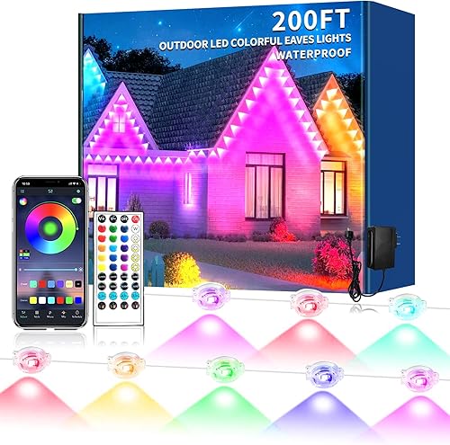 Luces permanentes para exteriores de 200 pies para casa, impermeables, luces LED RGB inteligentes, luces permanentes para exteriores con