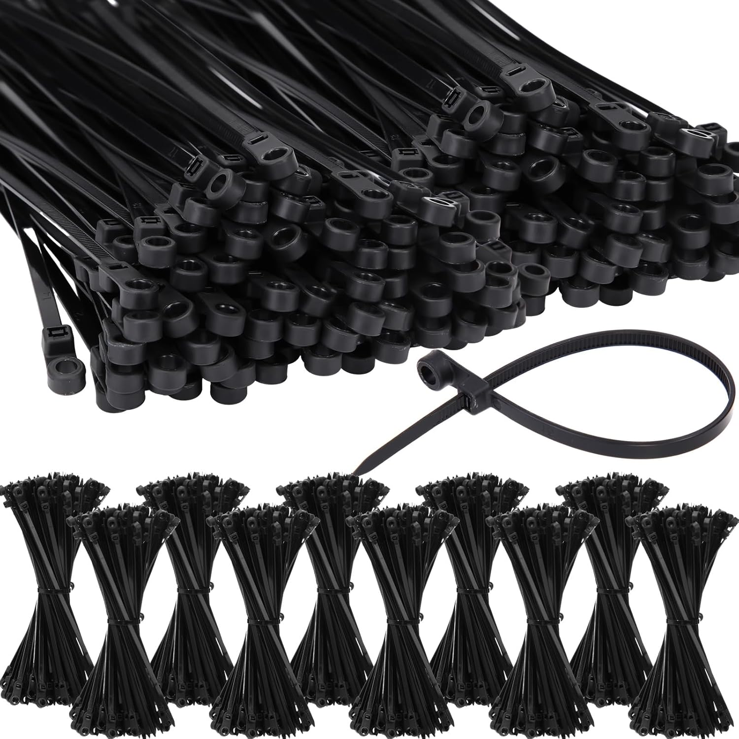Shappy 1000 Pcs Plastic Zip Tie with Screw Hole 7.5 Inch 50lbs Black Screw Zip Ties with Mounting Hole Multipurpose Heavy Duty for Indoor and Outdoor Use