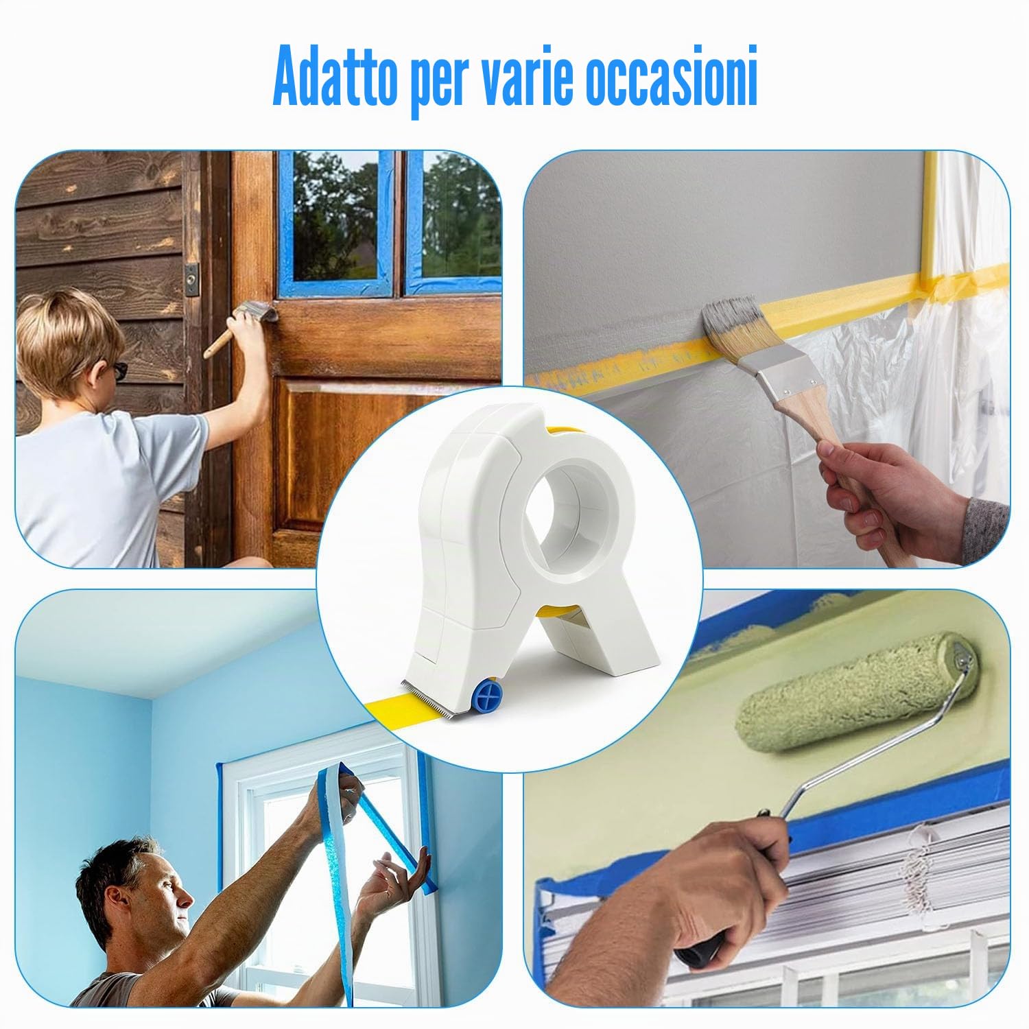 Applicatore per Nastro Imbianchino,Masking Master Applicatore Nastro,con 3 rotoli per mascherare,per Pavimenti, Finestre e Telai Delle Porte